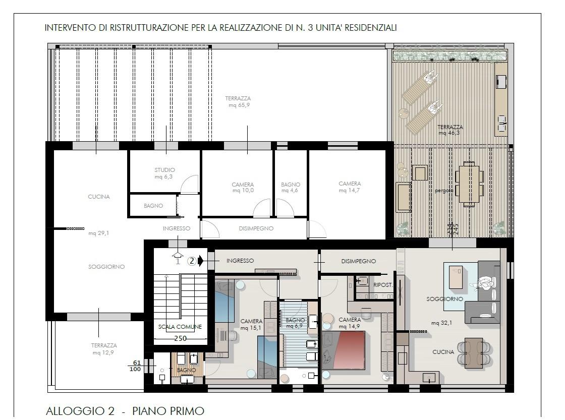 Quadrilocale con terrazzo a Cascina