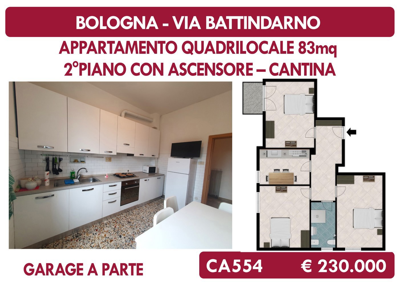 Quadrilocale con box a Bologna