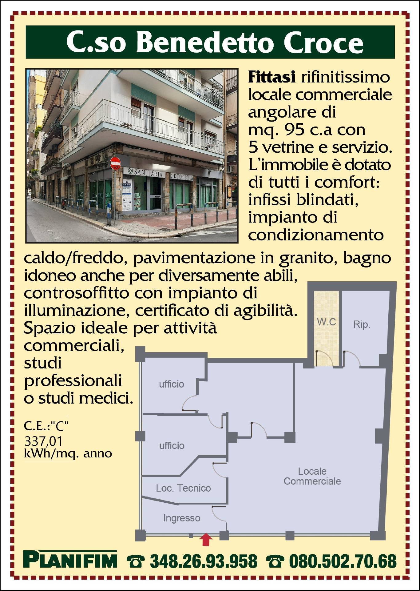 Locale commerciale in affitto a Bari, Carrassi