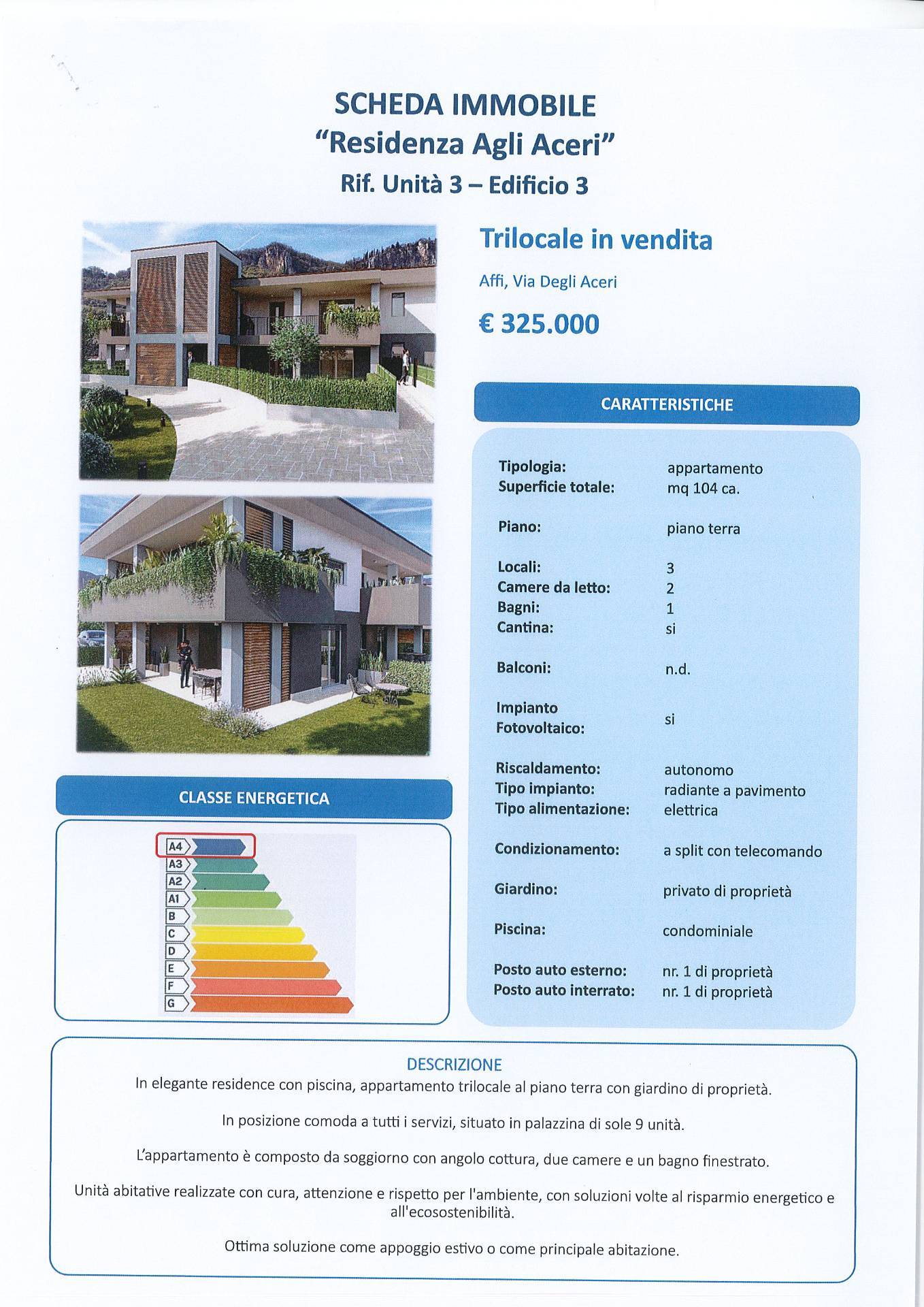 Appartamento in vendita a Affi