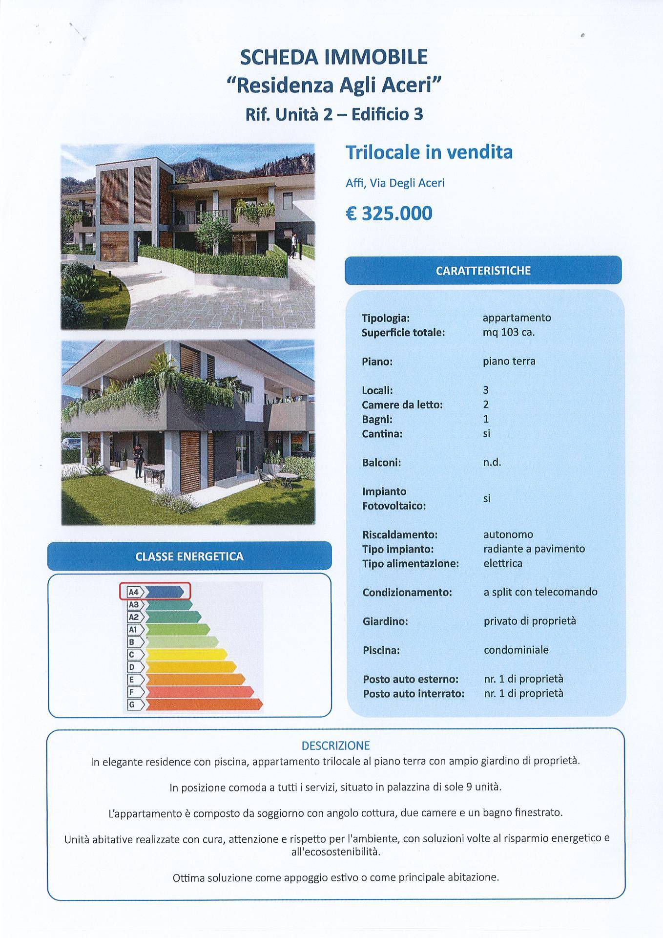 Appartamento in vendita a Affi