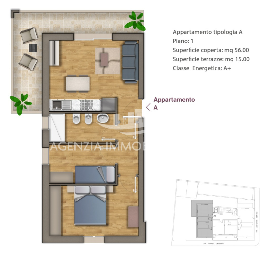 Trilocale con terrazzo a Alghero