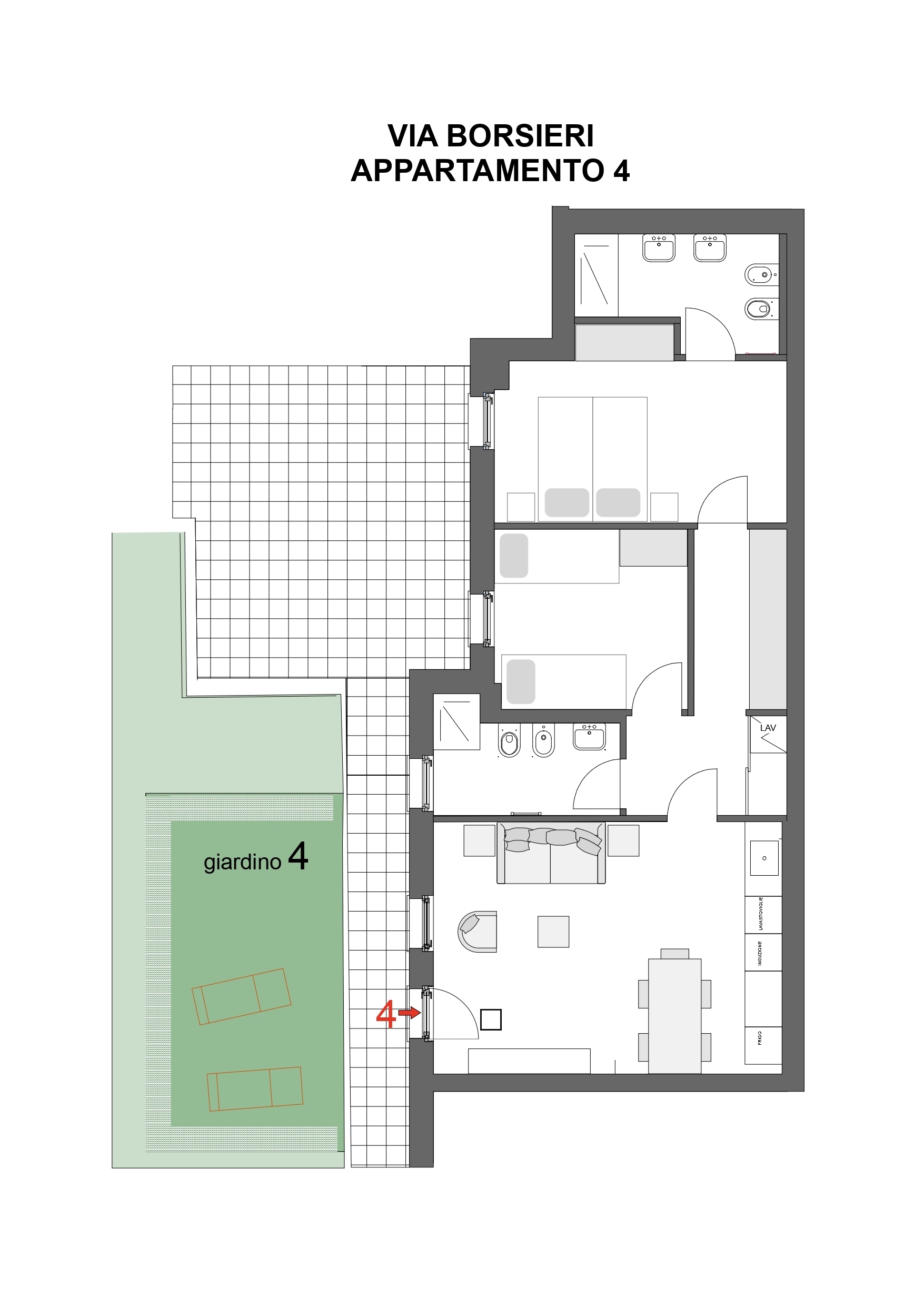 Trilocale con giardino in via gerolamo borsieri 22b, Como