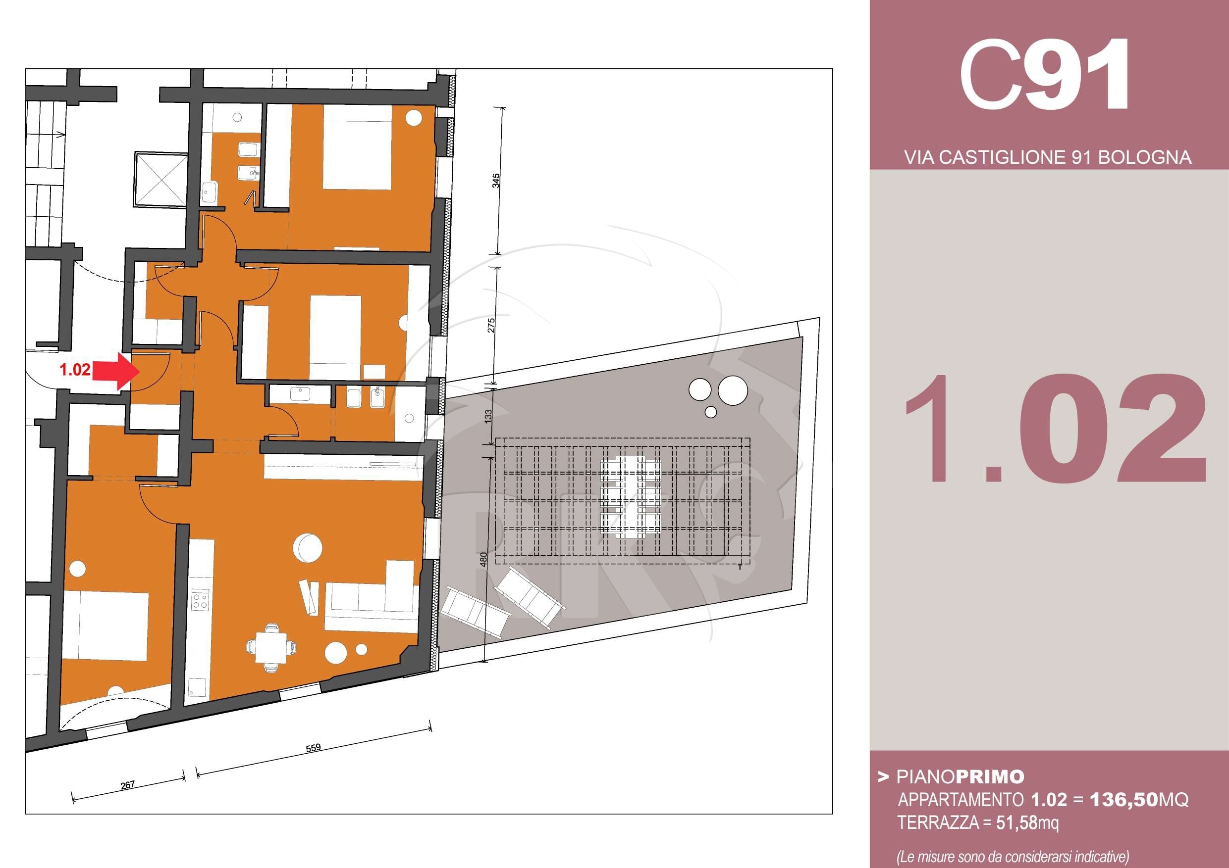 Quadrilocale con terrazzo in via castiglione 91, Bologna