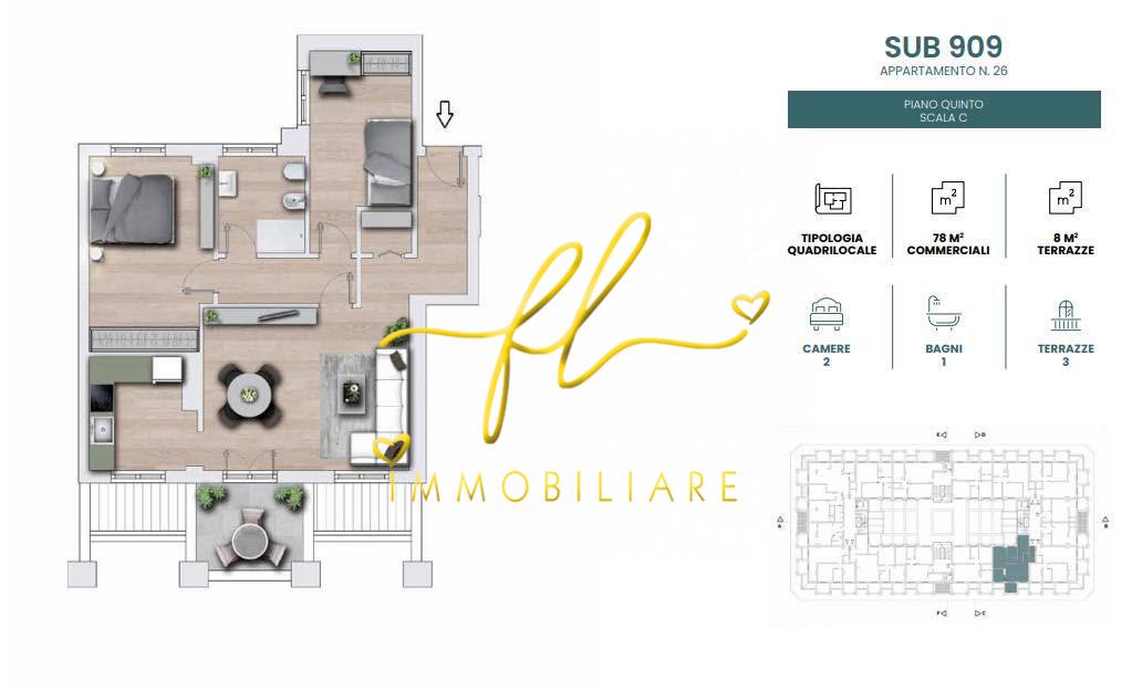 Quadrilocale con terrazzo a Cecina