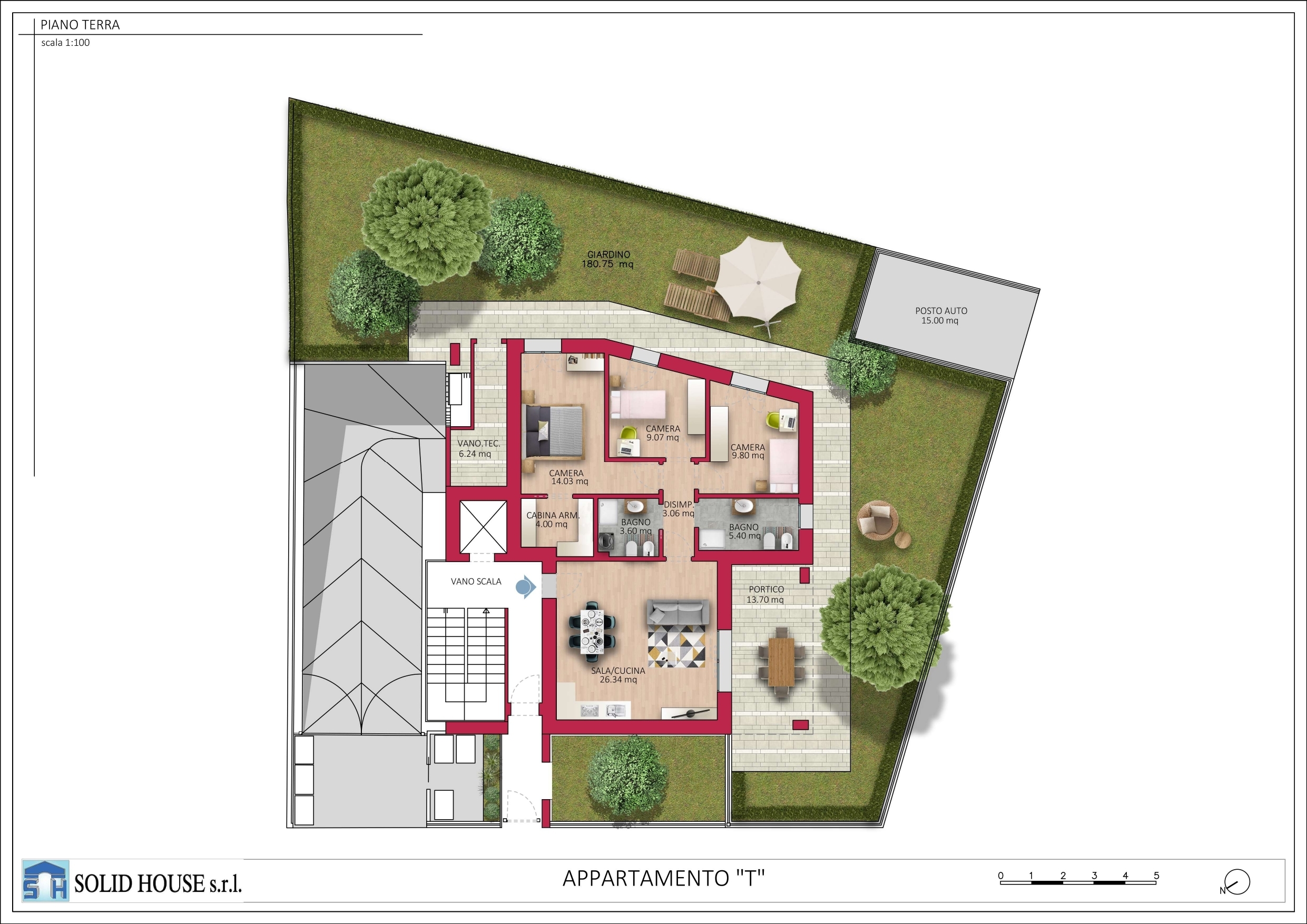 Quadrilocale con giardino a Rimini