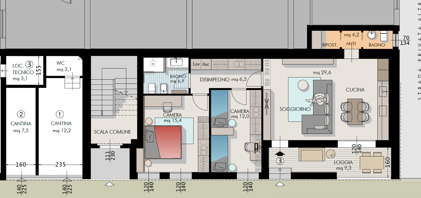 Quadrilocale con terrazzo a Cascina