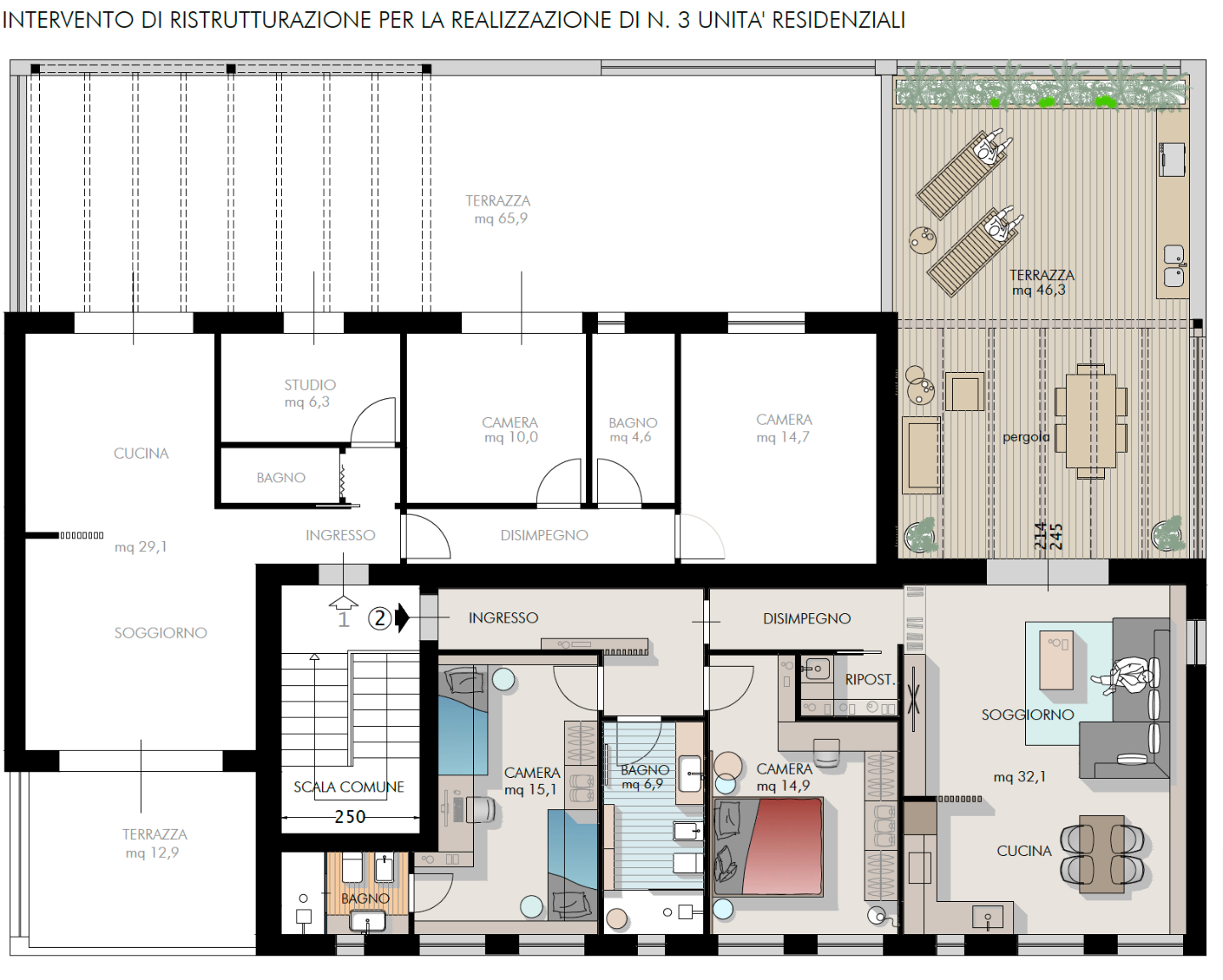 Quadrilocale con terrazzo a Cascina