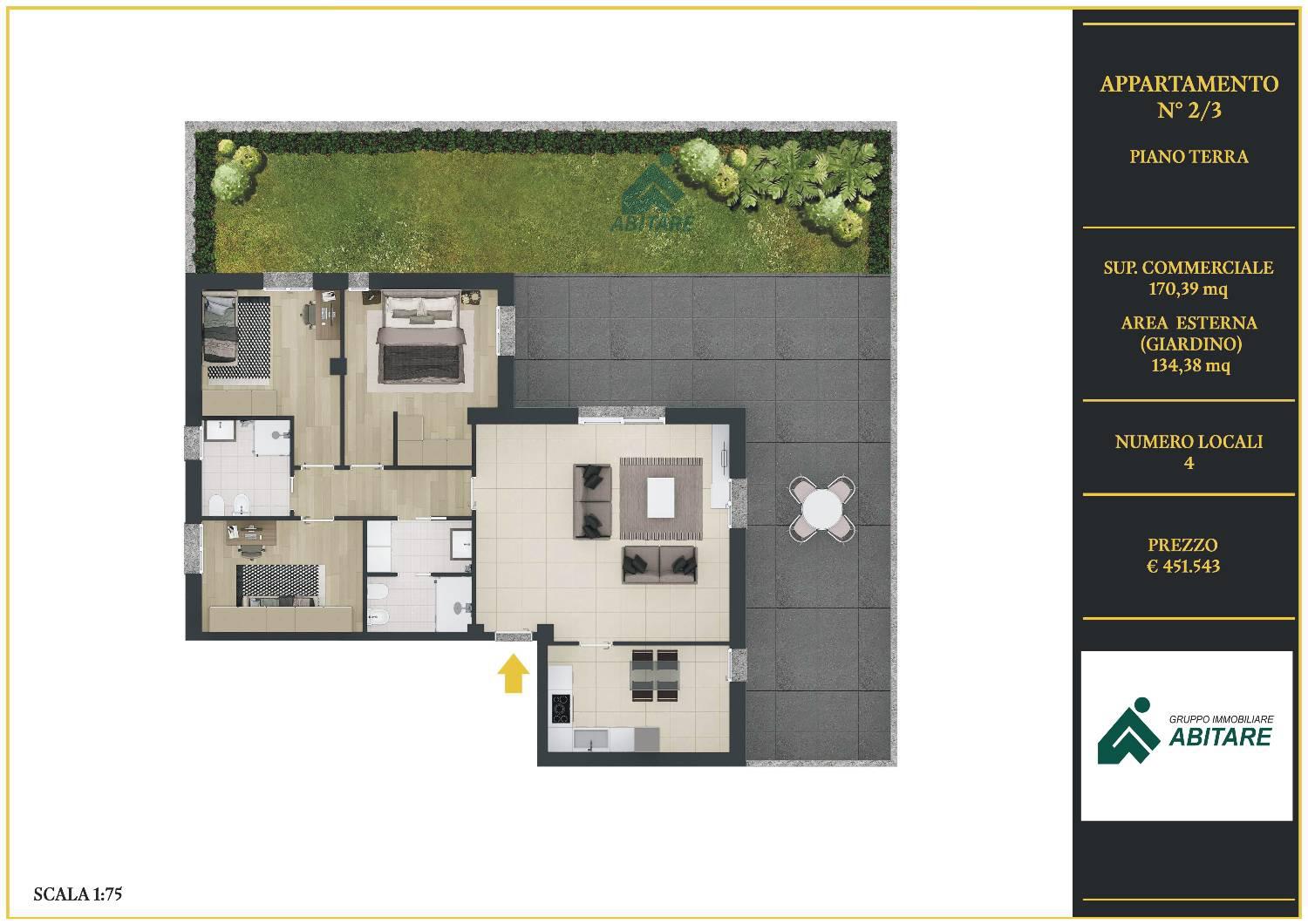 Quadrilocale con giardino a Bollate