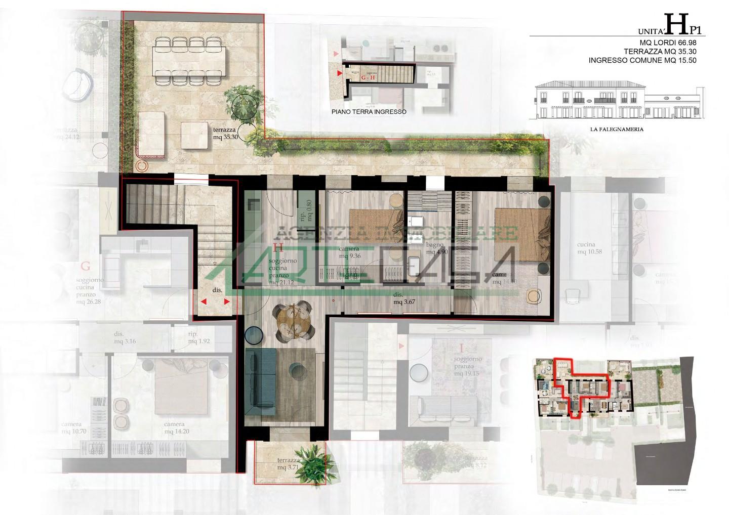 Trilocale con terrazzi a Cascina