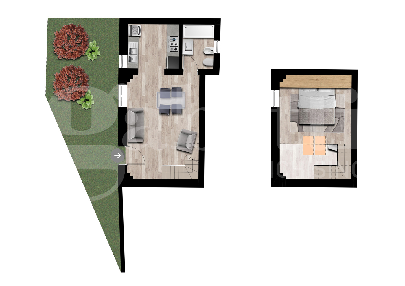 Bilocale con giardino a Bologna